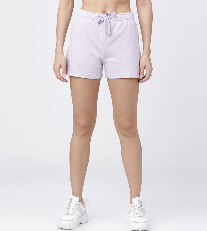 Tokyo Talkies Women Lavender Solid Regular Fit Cotton Sports Shorts