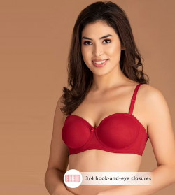 Padded Underwired Full Cup Multiway Strapless T-shirt Bra in Maroon with Balconette Style